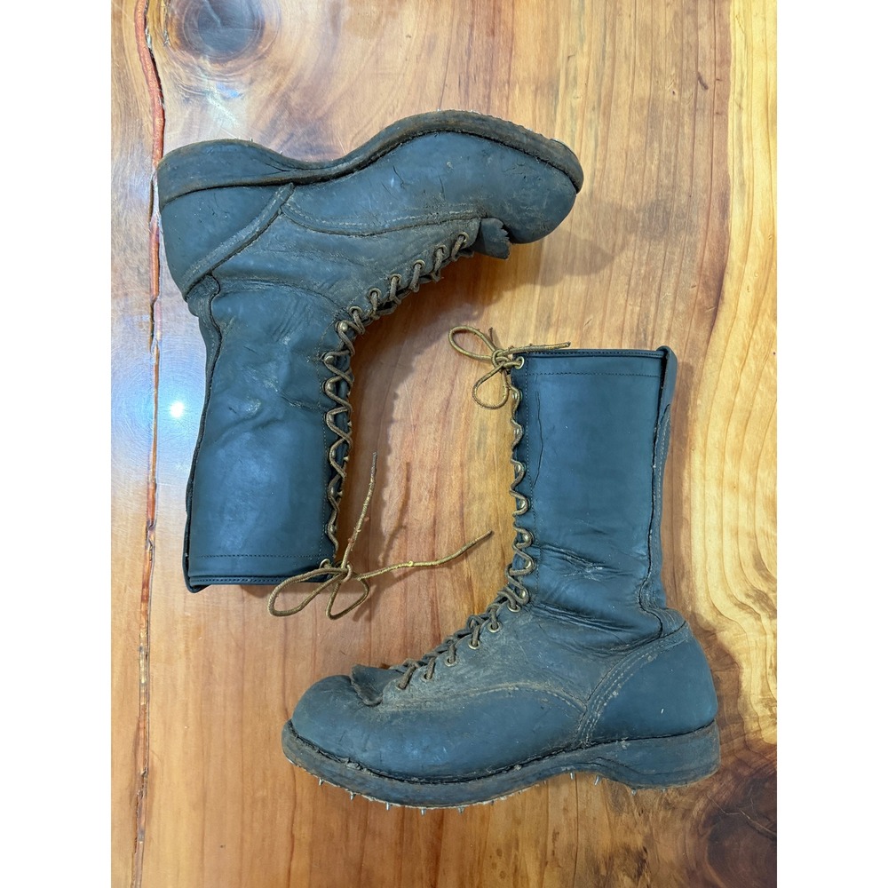 Vintage Wesco Logger Spiked Leather Boots Men 8 Outdoor Caulk Brown Lace up